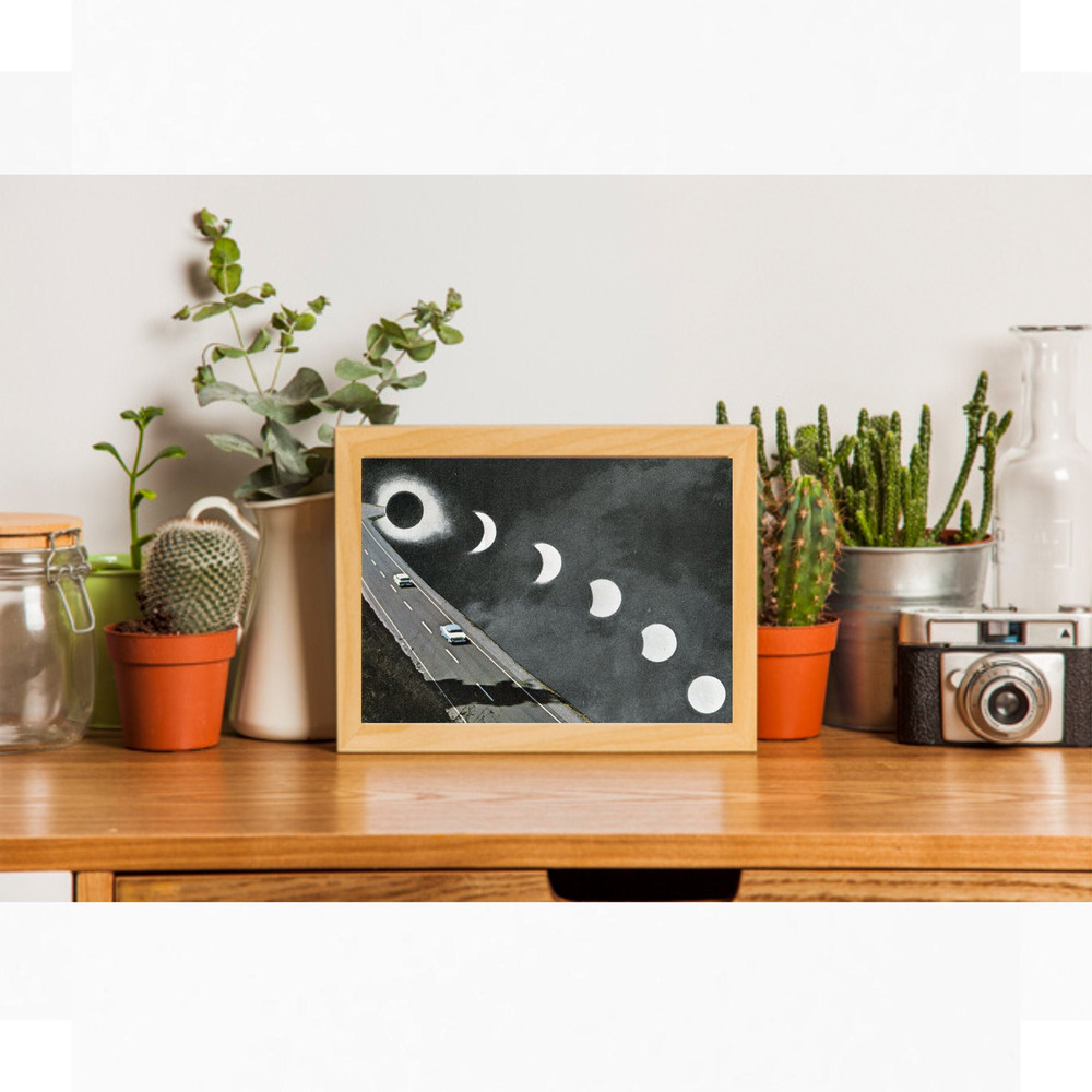 5x7 art print - Small car print - Moon Phases - Monochrome art.jpg