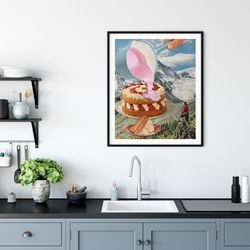 cake print, kitchen wall decor retro and vintage vibe artwork