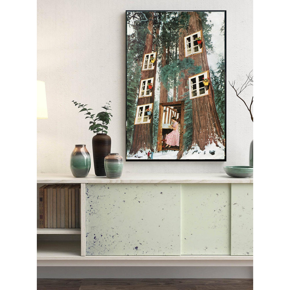Extra large mid century art featuring fairy house in the forest.jpg