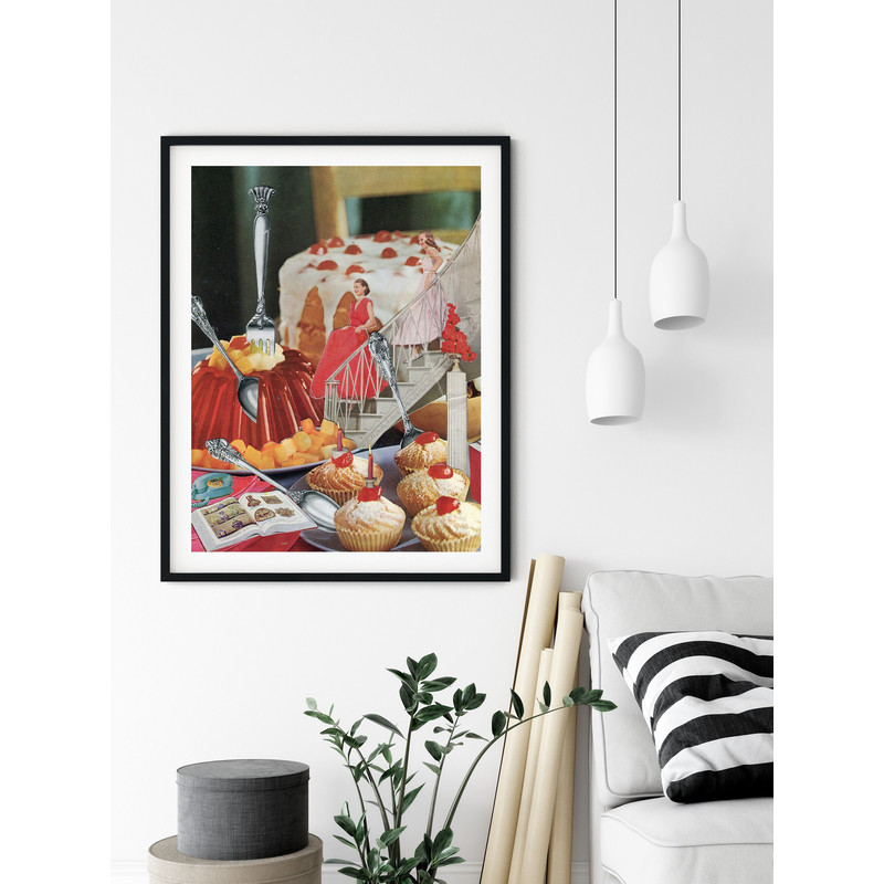 Cake food, cake print, Kitchen wall art, Red and colourful print, Collage art poster.jpg