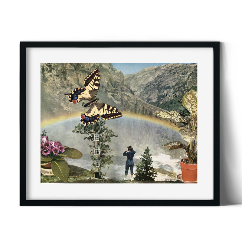 Butterfly print, A3 poster, Wall art nature, Botanical and rainbow, Living room decor.jpg