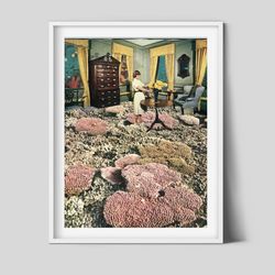 bathroom prints, flower plant print, interior, illustration, sea poster, coral, underwater