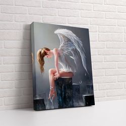 angel woman canvas, winged woman rolled canvas print, angel poster, high quality print, ready to hang