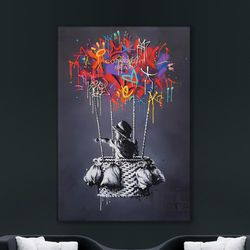 banksy balloon canvas, balloon poster, banksy rolled canvas, trend wall art, art design, ready to hang