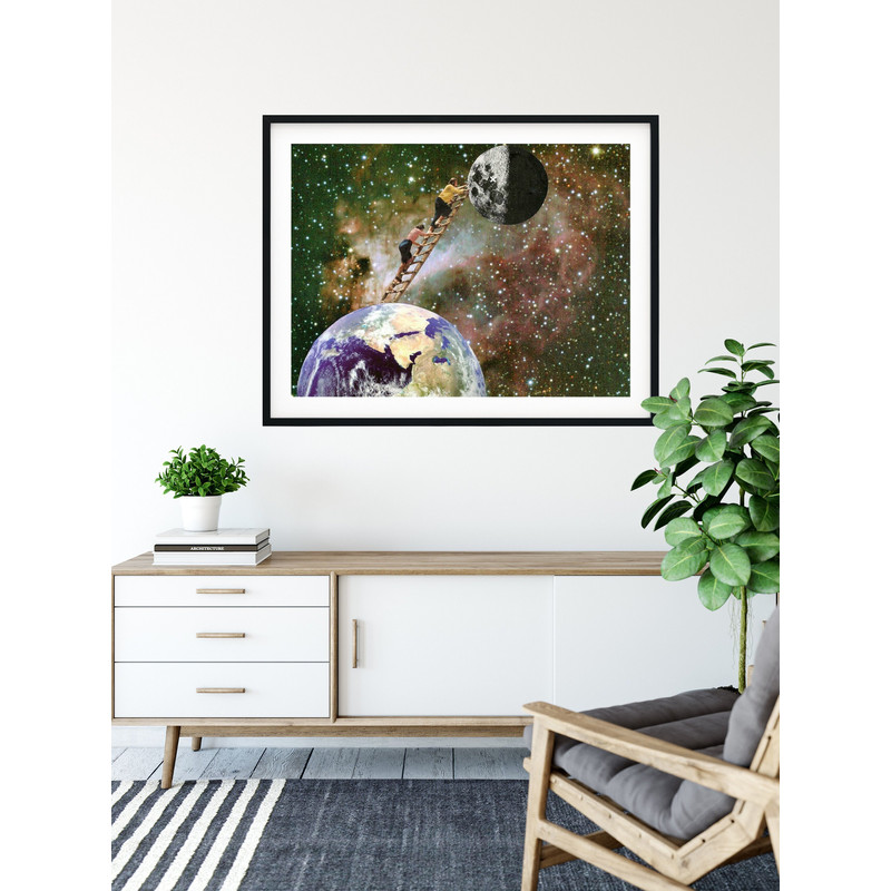 Extra large print, Moon and earth art, Reach for the moon print, Women supporting women art, Feminism print.jpg