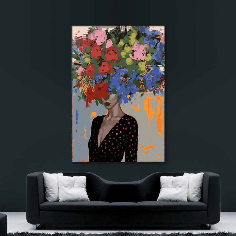 Colorful flower Head Woman Canvas, Flower Head Woman Poster, Ethnic Woman Canvas Print, Ready To Hang Canvas.jpg