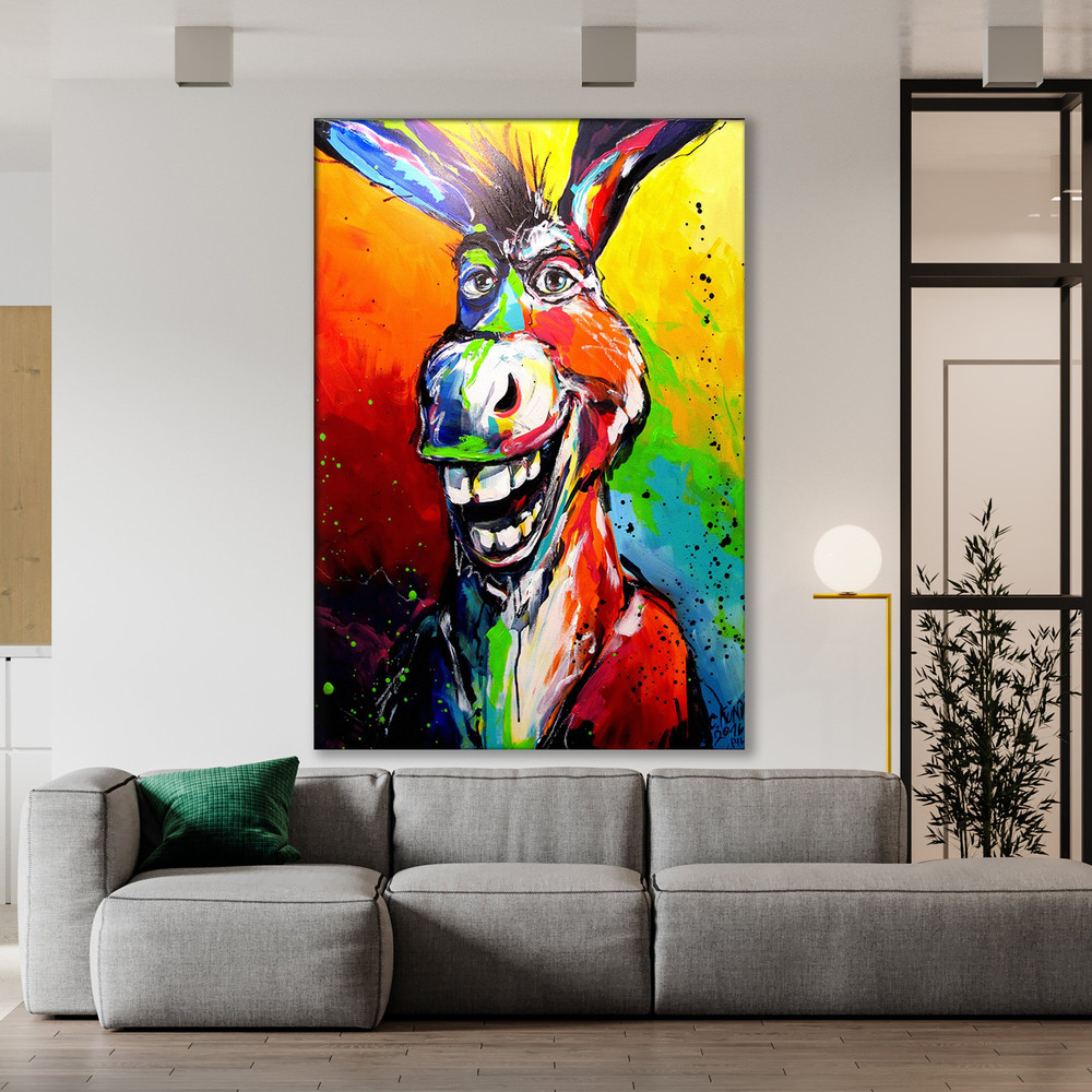 Colorful Donkey Canvas Painting, Laughing Donkey Wall Art, Christmas Gift, Rolled Canvas Print, Ready To Hang.jpg
