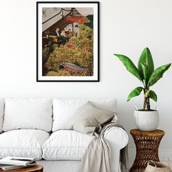 coral print, coral art, underwater prints, fish illustration, surreal prints, retro, yellow wall decor, tropical