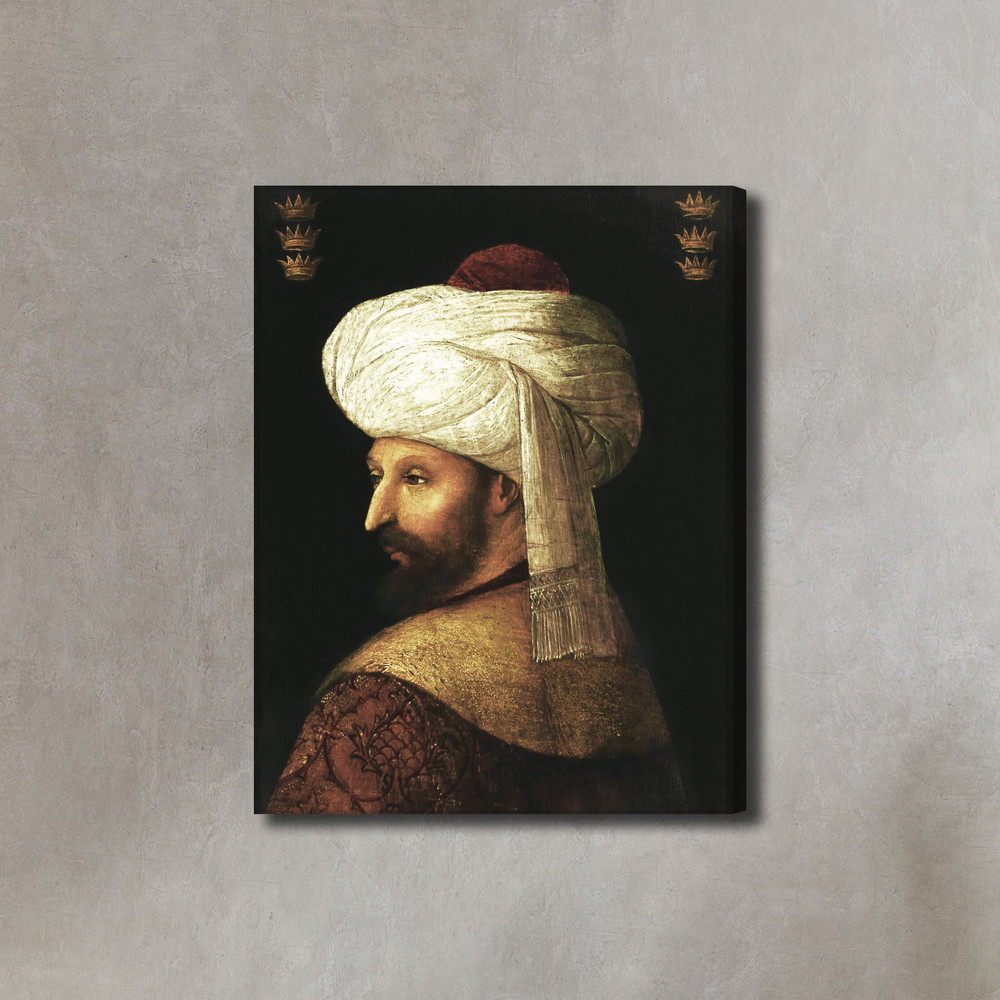 A portrait of Mehmed the Conqueror by Italian painter Gentile Bellini, Painting Portreit Photo Canvas, Historical Paint.jpg
