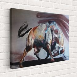 bull canvas wall art, animal poster, entrepreneur motivation, bull statue, bull poster, dad gift, animal decor, ready to