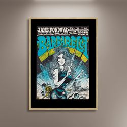 barbarella jane fonda film poster print framed canvas, czech film poster, movie poster, vintage posters, gift canvas, wa