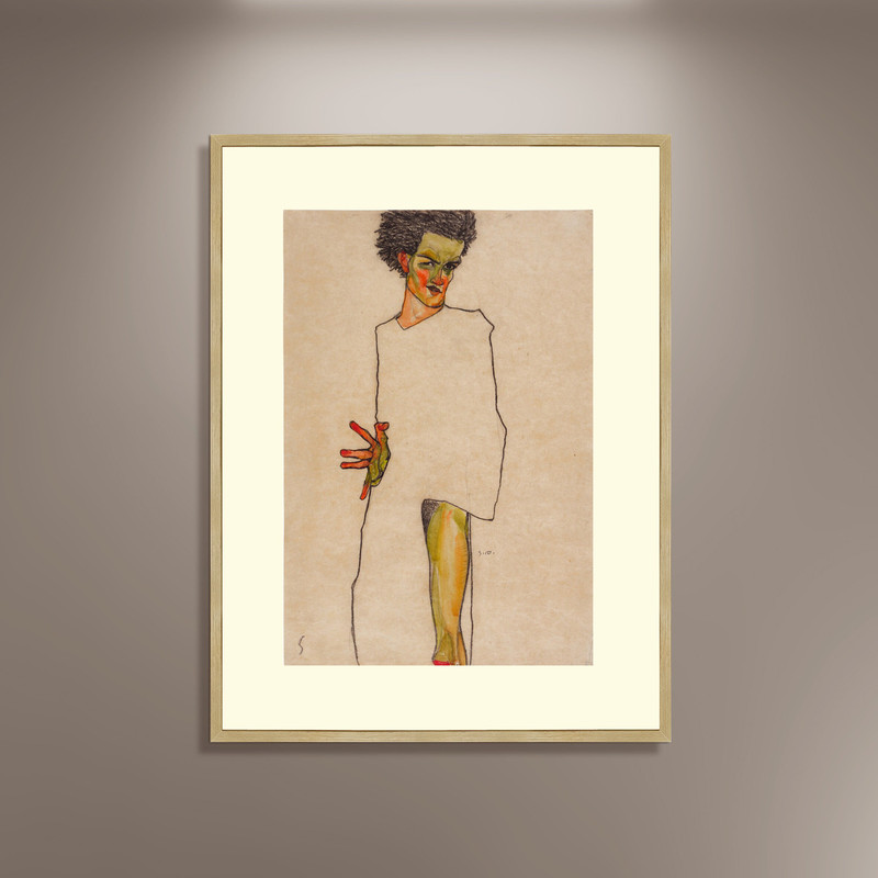 Egon Schiele Poster Selbstbildnis Self-portrait Print Framed Canvas, Art Decor, Artistic Canvas Wall Art, Vintage Poster, Gift.jpg