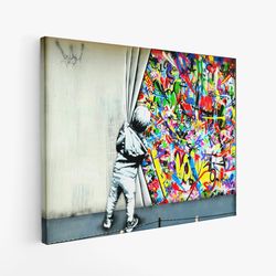 banksy canvas beyond the curtain banksy large wall art street art decor banksy canvas art extra large canvas variou