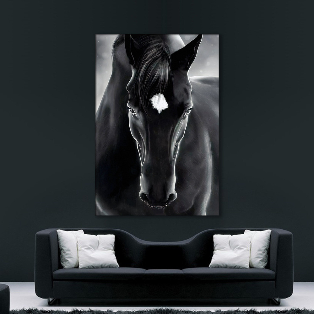 Black Horse Canvas, Black Horse Poster, Wild Horse Painting, Horse Canvas Wall Art, Black Horse Poster, Animal Art, Ready to Hang.jpg
