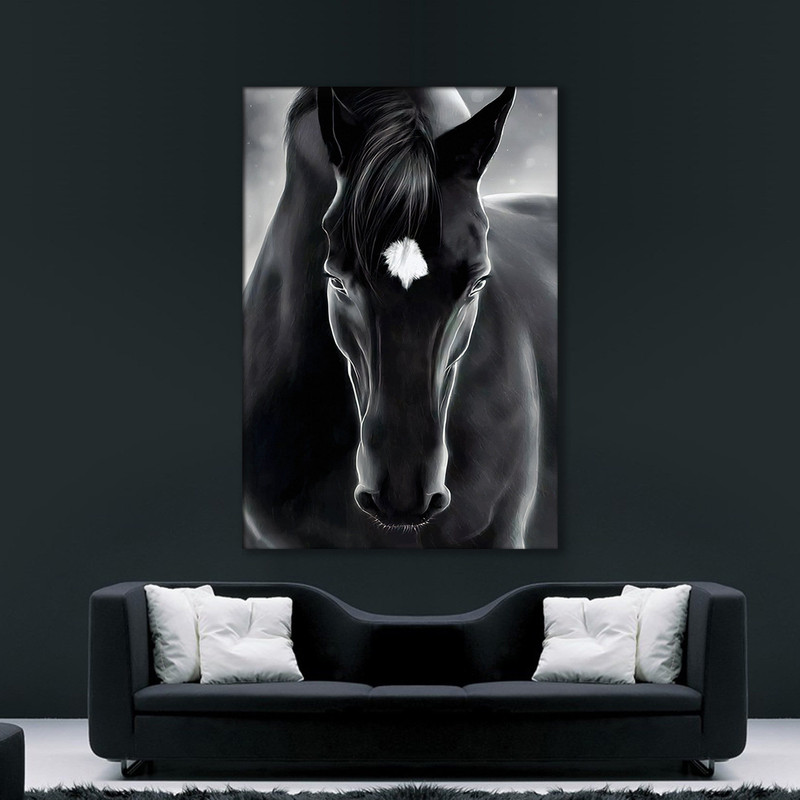 Black Horse Canvas, Black Horse Poster, Wild Horse Painting, Horse Canvas Wall Art, Black Horse Poster, Animal Art, Ready to Hang.jpg
