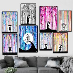 banksy girl with umbrella in colorful rain street art print canvas banksy homeoffice wall canvas nordic abstract canv