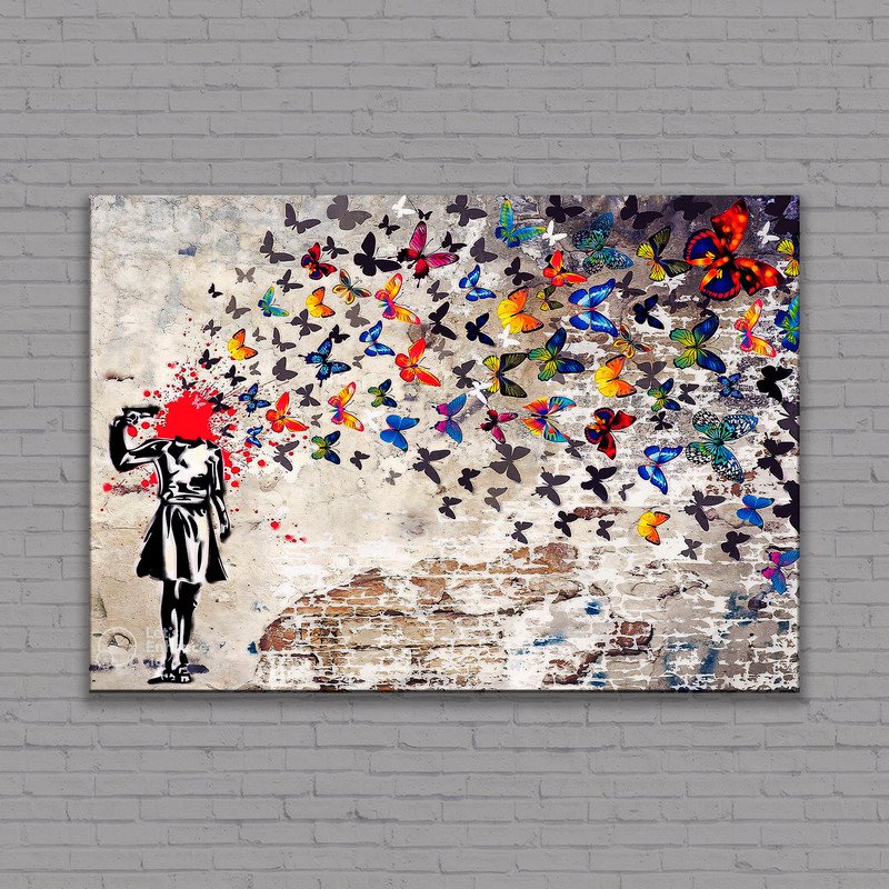 Banksy Butterfly Canvas, Butterfly Girl Suicide Poster, Banksy Rolled Canvas Wall Art, Graffiti Print, Banksy Street Art Ready To Hang.jpg