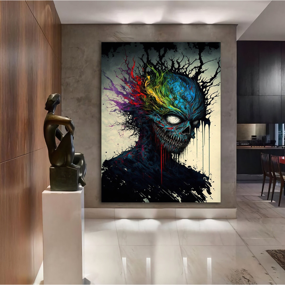 Creature Canvas Wall Decor, Monster Art, Colorful Skull Art, Horror Wall Decor, Abstract Wall Art, Popular Canvas Decor, Print on Canvas.jpg