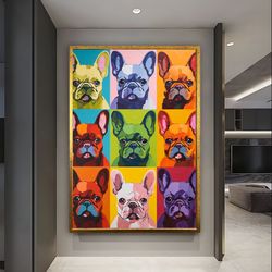colorful portrait of french bulldog, funny bulldog wall art, cute dog wall decor, animal portrait, nursery wall art, wal