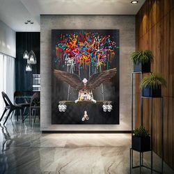 banksy flying balloon angel painting, graffiti street art, banksy angel painting, flying angel canvas, banksy wall art,