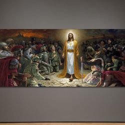 christian wall art jesus canvas or posyter, jesus wall art, jesus with soldiers on canvas, soldiers and people canvas pr