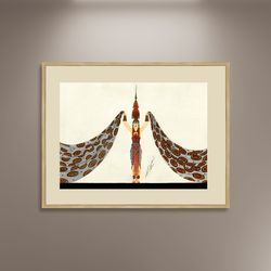 erte, costume design bookplate poster print framed canvas, 1920s art decor style, elegant canvas wall art, vintage poste