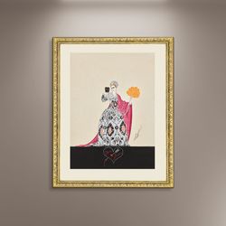 erte, costume design bookplate poster print framed canvas, 1920s art decor style, elegant canvas wall art, vintage poste