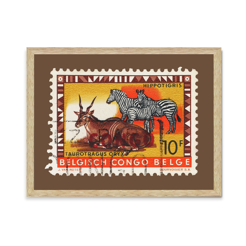 Belgisch Congo Belge Stamp, Vintage African Stamp Art Postage Framed Canvas Print, African Hippotigris, African Zebra, Travel Poster Prints.jpg
