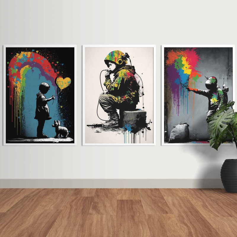 Banksy Eclectic Gallery Wall Set of 3, Printable Banksy Poster, Banksy Wall Art, Street Art Poster, Graffiti Wall Art, Graffiti Poster Print.jpg