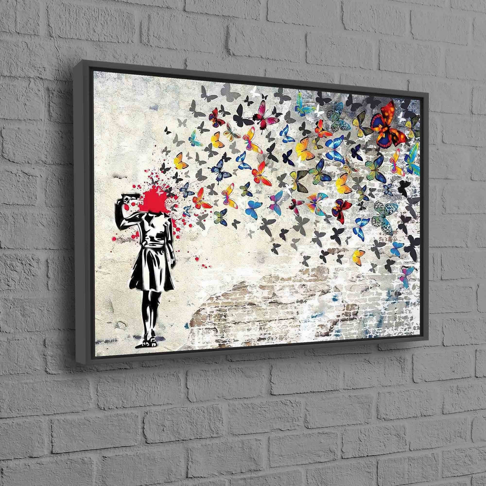 Banksy Girl Canvas, Banksy Head Shot Art, Butterfly Girl Suicide Wall Art, Street Printed, Banksy Canvas, Abstract Art Canvas, Butterfly Art.jpg