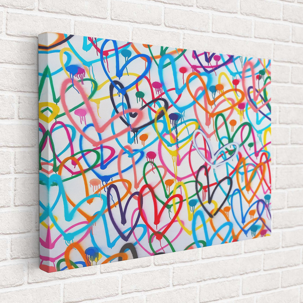 Banksy Love Hearts Canvas, Banksy Graffiti Canvas Poster, Love Hearts Street Art, Banksy Style Love Heart Gift, Gift for Lover Ready to hang.jpg