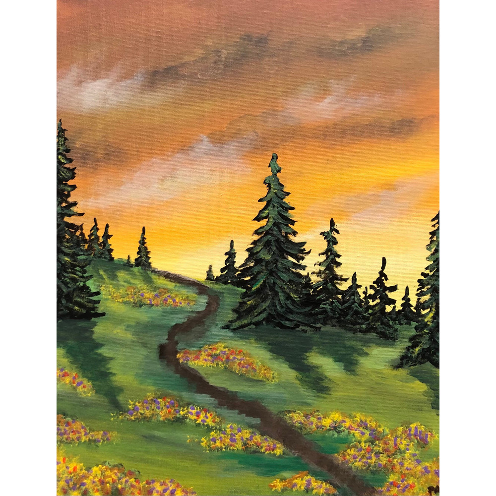 Sunrise Trail original 11” x 14” acrylic landscape painting on a canvas panel.jpg