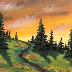 sunrise trail original 11 x 14 acrylic landscape painting on a canvas panel