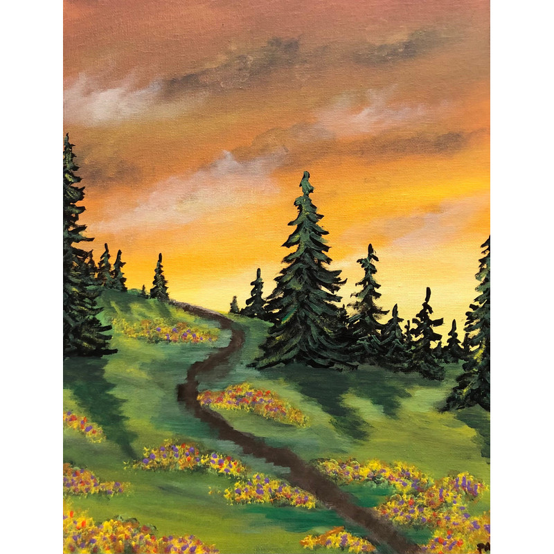 Sunrise Trail original 11” x 14” acrylic landscape painting on a canvas panel.jpg