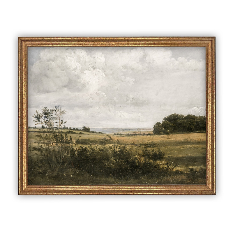 Vintage Framed Canvas Art  Framed Vintage Print  Vintage Spring Painting  Muted Landscape Art Farmhouse Oil Painting #LAN-194.jpg