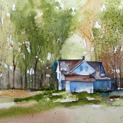 watercolor landscape painting landscape watercolor farm painting farm landscape art print landscape print atc traditiona