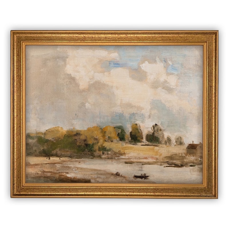 Vintage Framed Canvas Art Framed Vintage Print Vintage Spring Painting Lakehouse Landscape Art Farmhouse Oil Painting #LAN-189.jpg