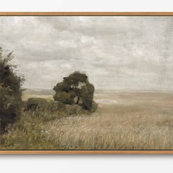 wheat field landscape oil painting large wall art print, framed canvas nature wall decor, rustic country landscape for l
