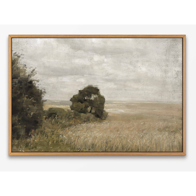 Wheat Field Landscape Oil Painting Large Wall Art Print, Framed Canvas Nature Wall Decor, Rustic Country Landscape for Living Room.jpg