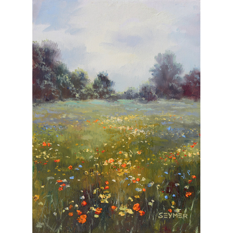 Wildflowers landscape painting, Field with flowers art, Nature ORIGINAL oil painting for farmhouse wall decor, Classic landscape art.jpg