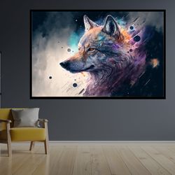 wolf wall decor, multi panel canvas decor, colorful wolf canvas print, livingroom decor, banksy art, wolf canvas art, an