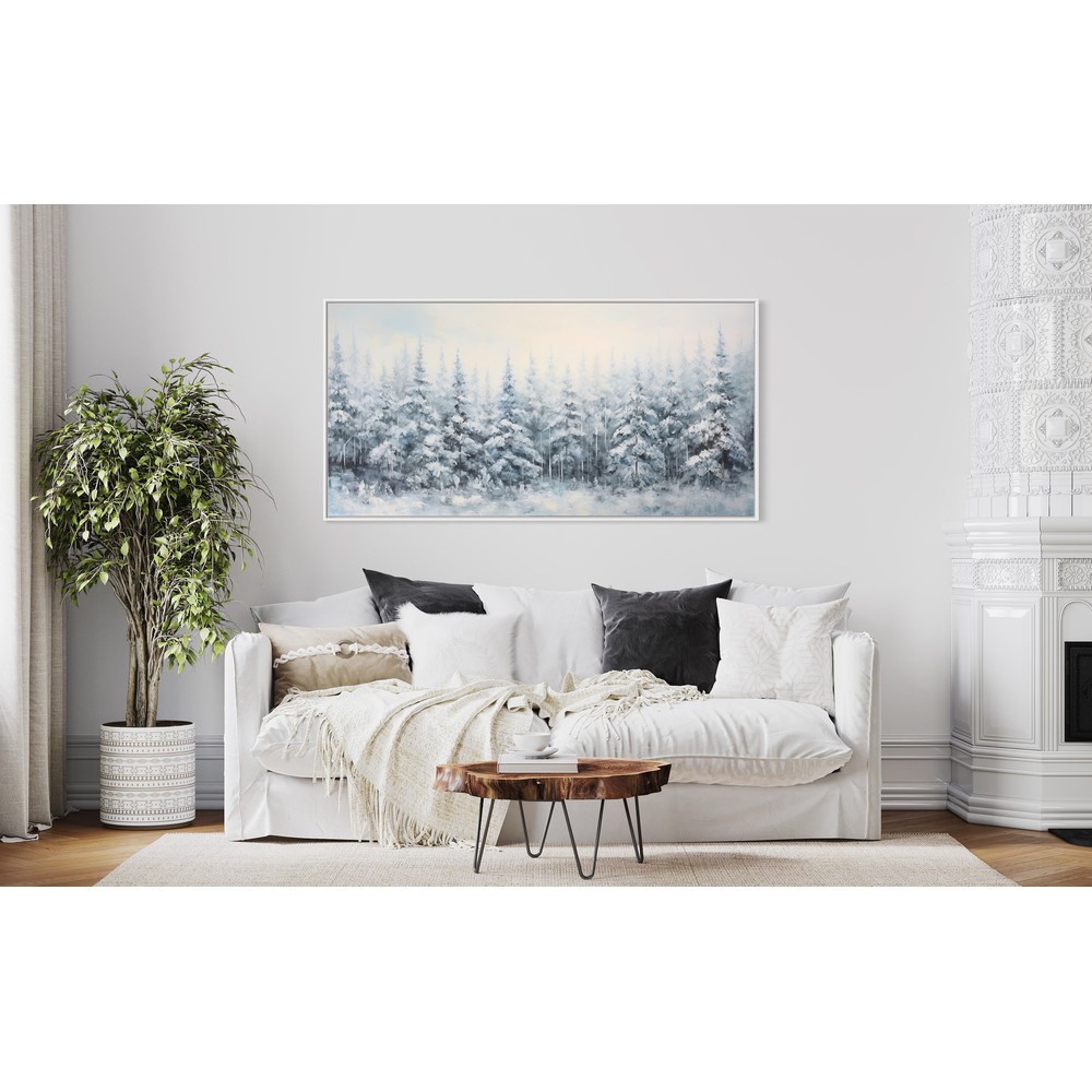 Winter Wall Art, Pine Trees Forest in Snow Painting Canvas Print, Abstract Nature Living Room Wall Decor Framed Unframed Ready To Hang.jpg