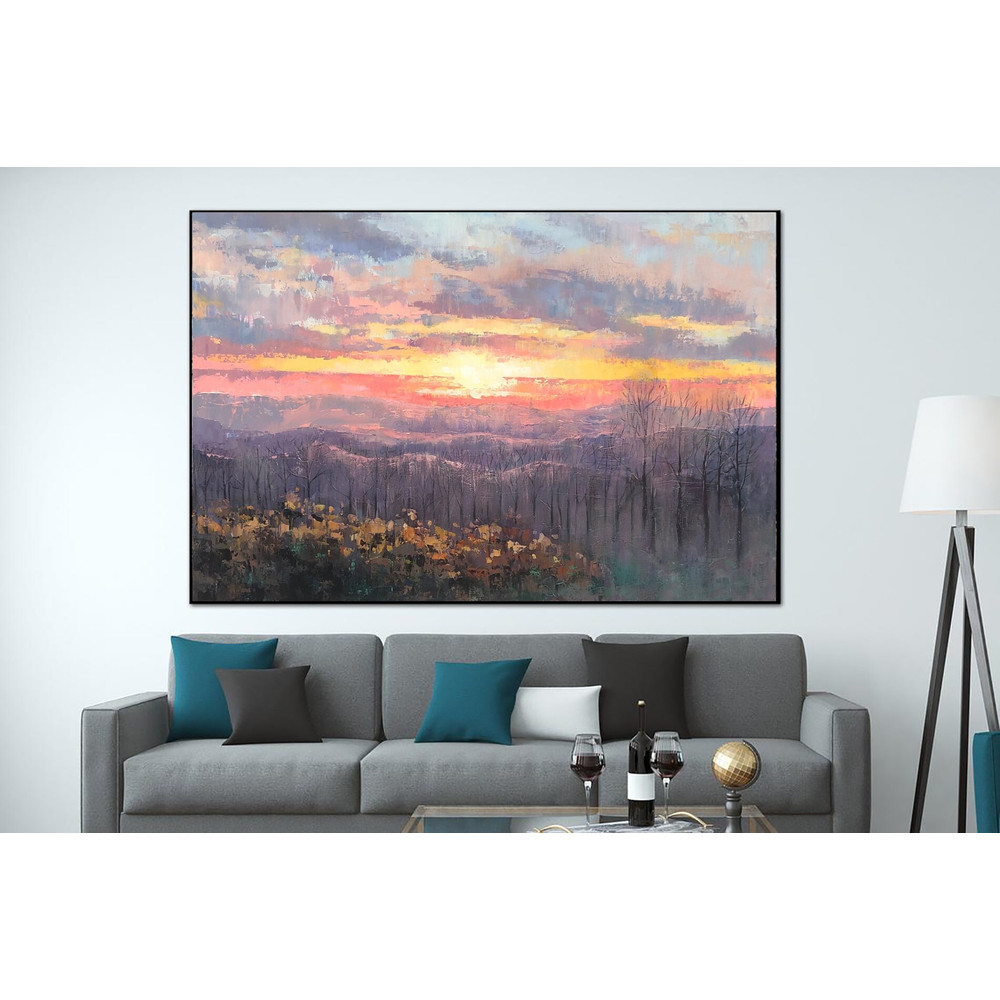 Sunset Painting Canvas Art Landscape Wall Art Very Peri Paintings On Canvas Oil Abstract Painting Textured Art Abstract for Living Room.jpg