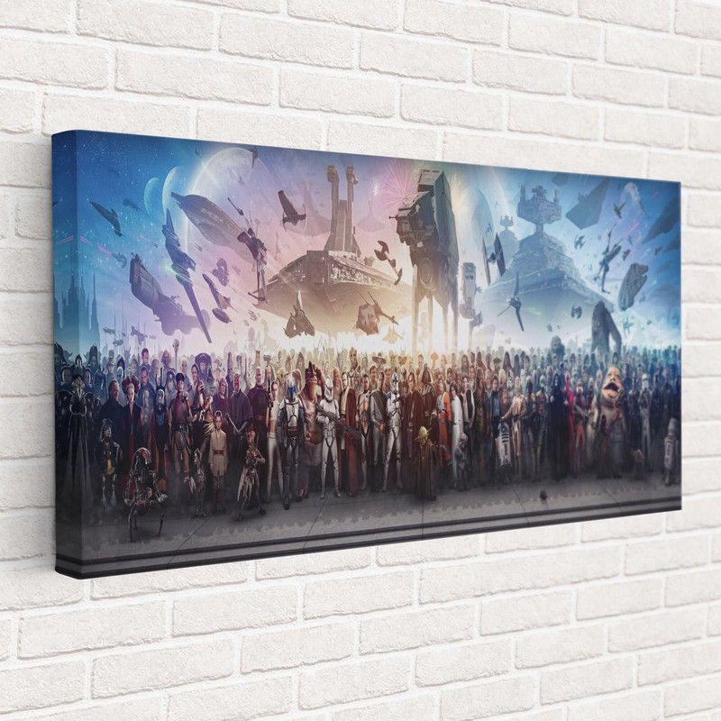 Star Wars Panorama Print, Star wars All Character Posters, Extra Large Canvas, Blockbuster Canvas Painting, Ready to Hang Star Wars Gift.jpg