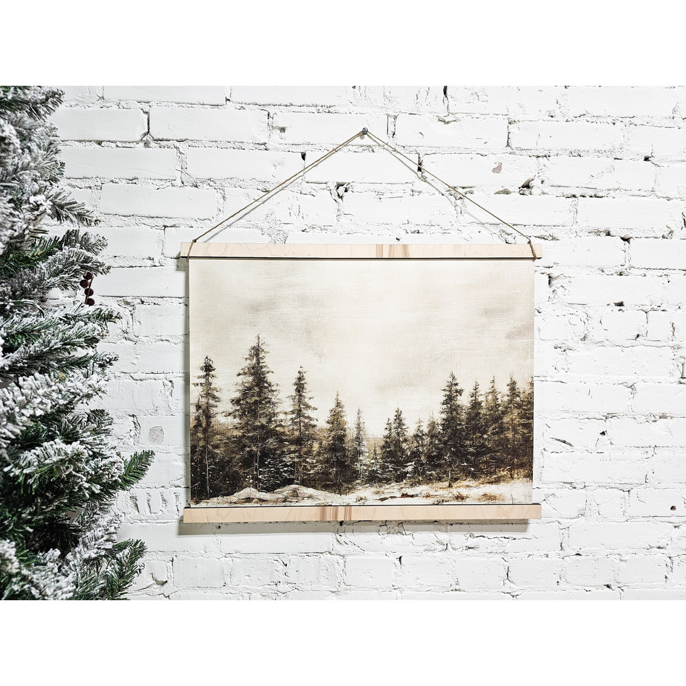 Winter Landscape Wall Art, Snowy Pine Trees Hanging Framed Canvas Decor Sign, Natural, Neutral, Simple, Minimal, Peaceful Home Decoation.jpg