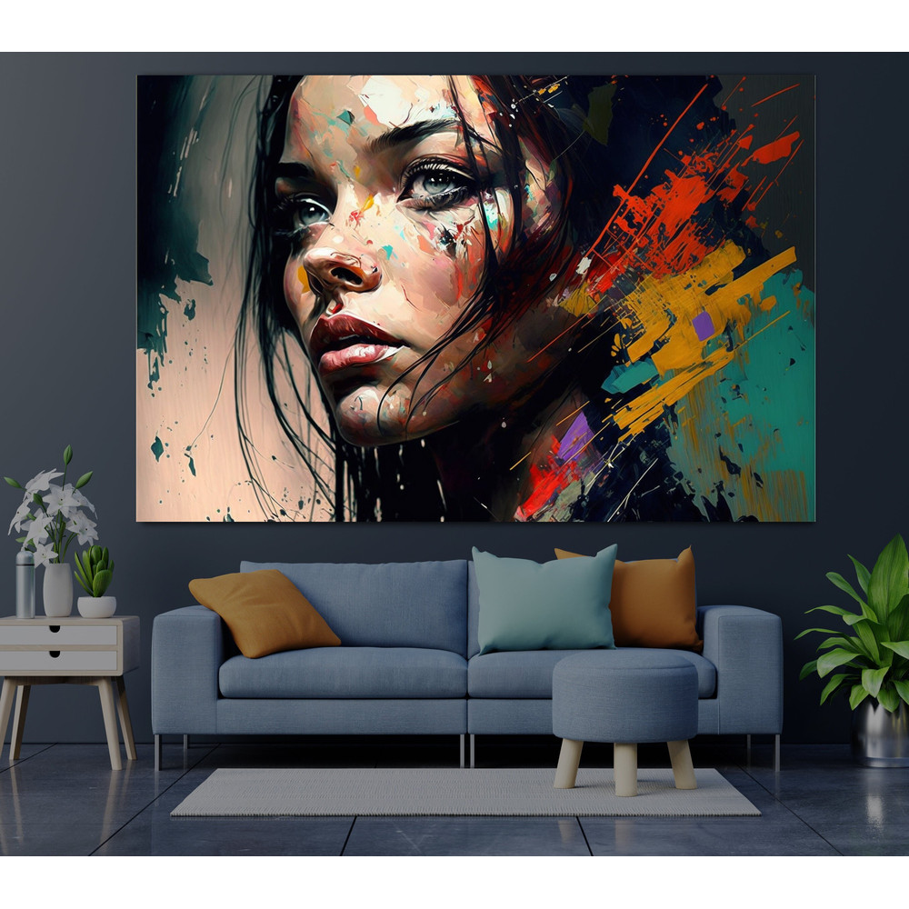 Woman Face Watercolor Canvas Decor, Abstract Woman Color Wall Painting, Abstract Woman Canvas, Trend Wall Art, Extra Large Painting, Art.jpg