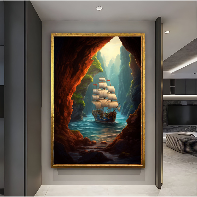 Ship Wall Art, Ship View Art, Sea and Ship Wall Decoration, Pirate Ship Art, Cave Decor, Ship View Art, Ship wall Art, Landspace wall art.jpg