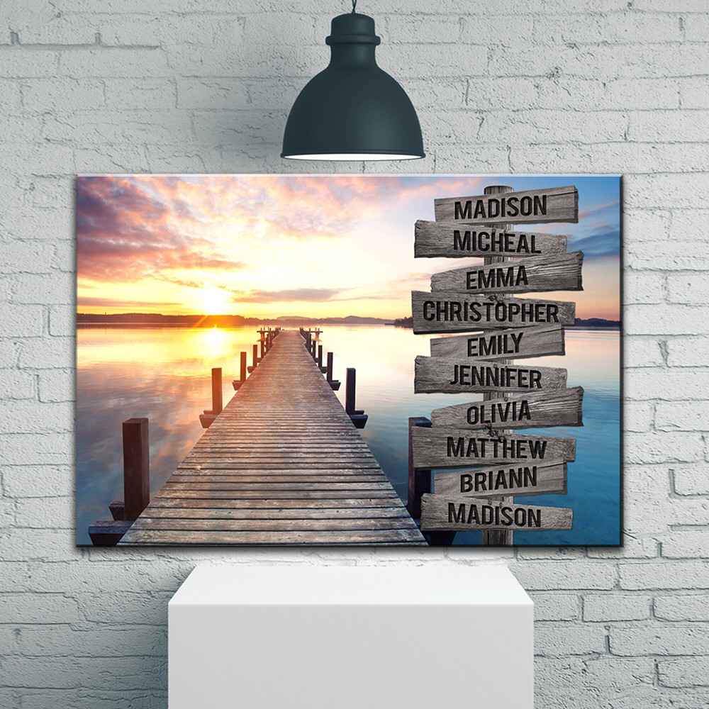 Sunset Lake Dock Personalize Canvas Wall Art With Name, Custom Family Street Sign Canvas, Family Name Canvas Sign, Multi Name Canvas Gift.jpg