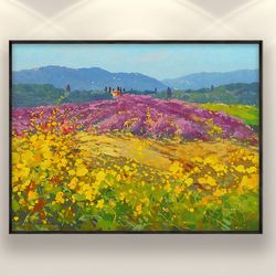 tuscan landscape painting on canvas, original art, lavender painting, floral art, impressionist art, living room wall ar