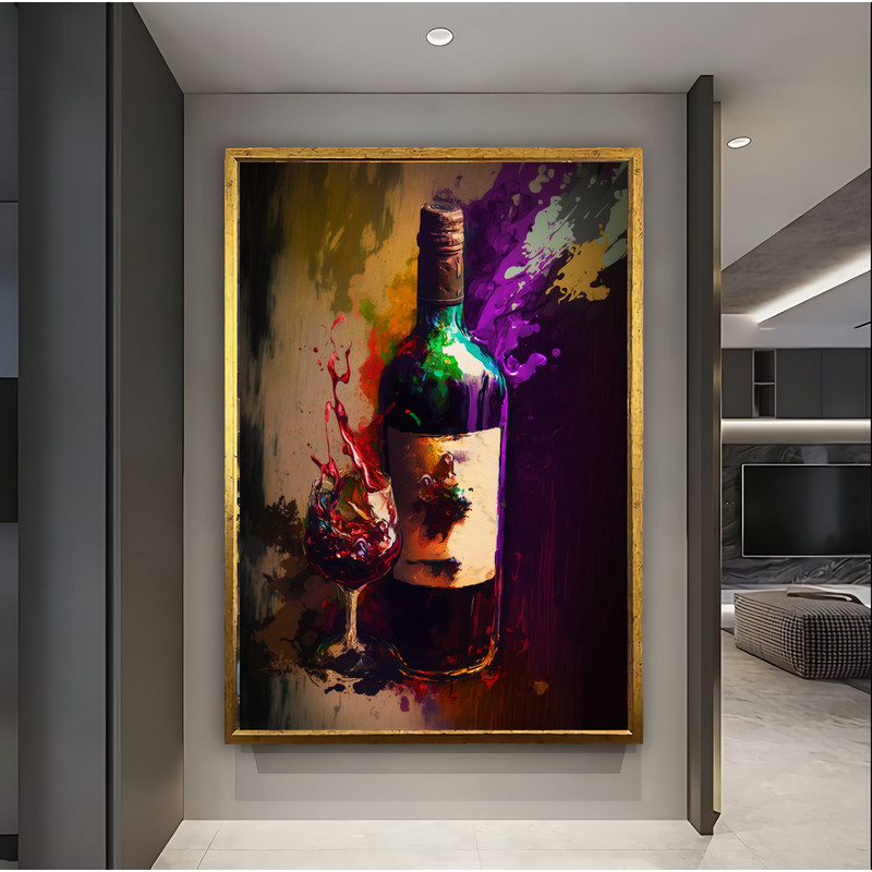 Wine Wall Art, Abstract Color Wine Bottle Wall Painting, Luxury Wall Art, Abstract Canvas Art, Graffiti Wall Art, Office Wall Decor, Wall.jpg